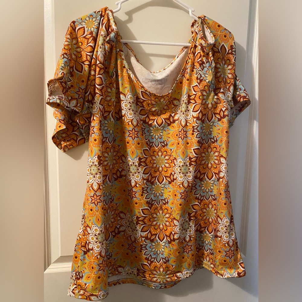 Floral Orange Cold Shoulder Top